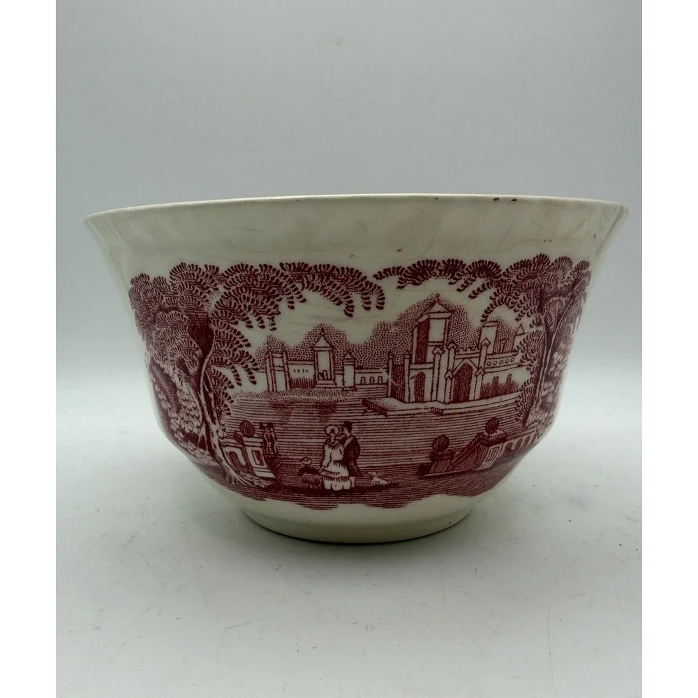 Mason's Vista Red Transferware Open Sugar Bowl Ironstone England Vintage